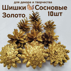Шишки сосновые для поделок и декора 10 шт. (ЗОЛОТО)