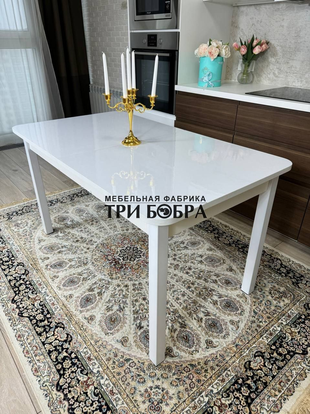 Большой кухонный стол "Макси", белый глянец