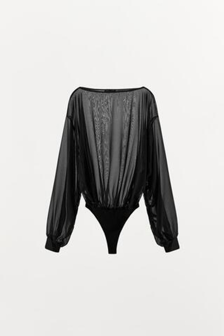 ZARA ПОЛУПРОЗРАЧНОЕ БОДИ С ДЛИННЫМИ РУКАВАМИ, ЧЕРНЫЙ