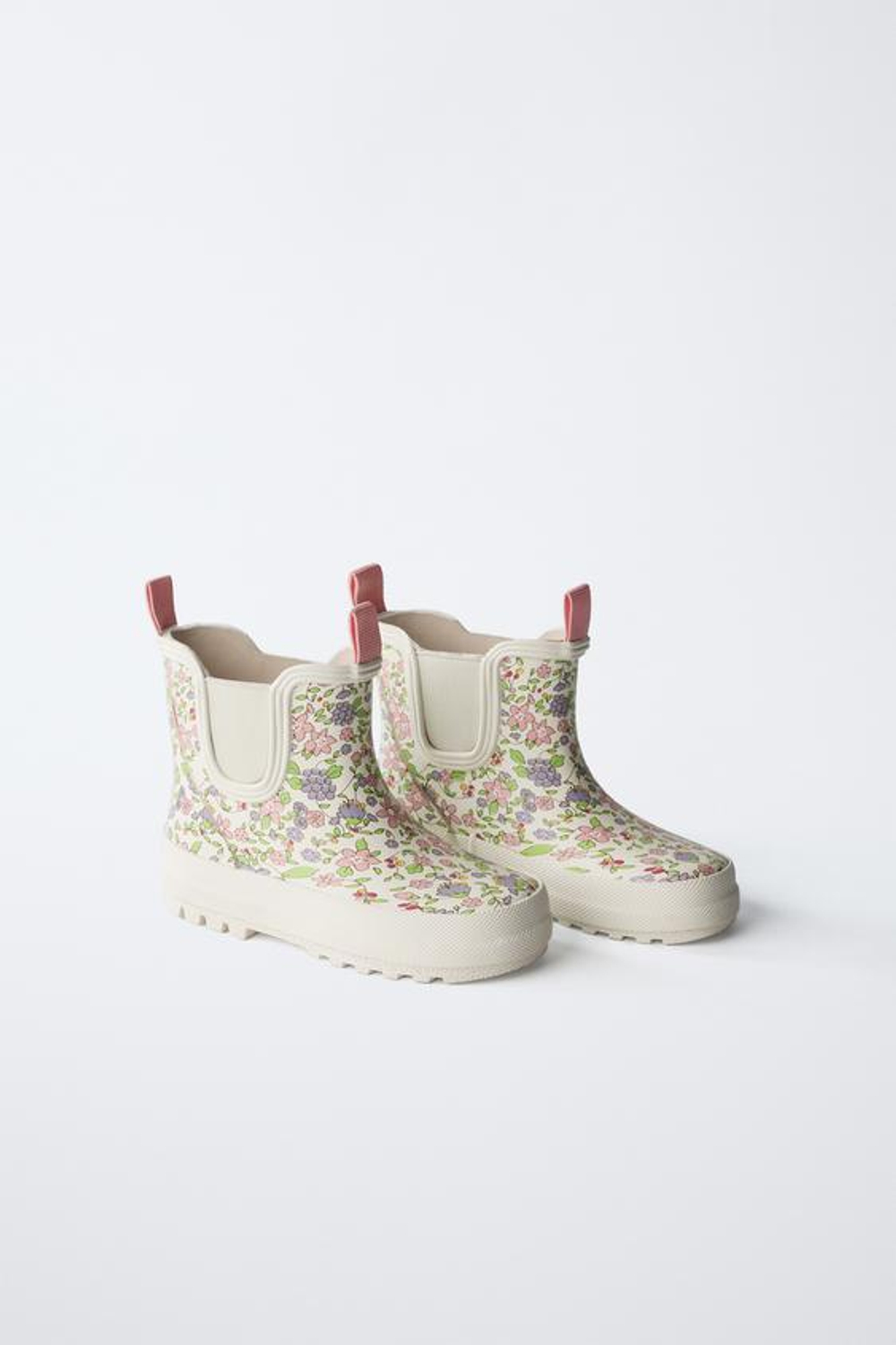 ZARA РЕЗИНОВЫЕ САПОГИ С ЦВЕТОЧНЫМ ПРИНТОМ, БЕЛЫЙ