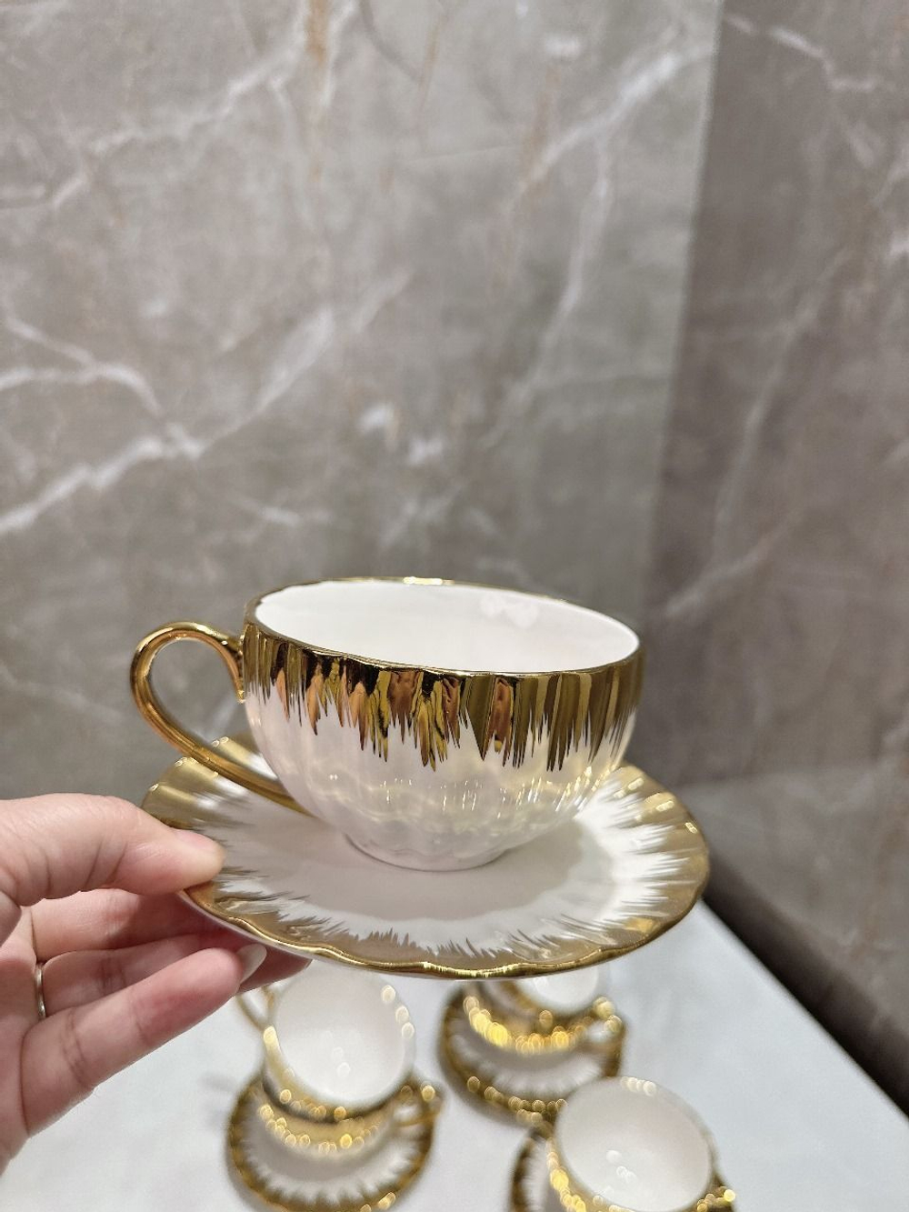 Набор кофейный 90 мл на 6 персон бело-золотой