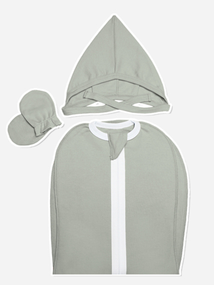 Сет. Пеленальный кокон + чепчик + антицарапки Шалфей