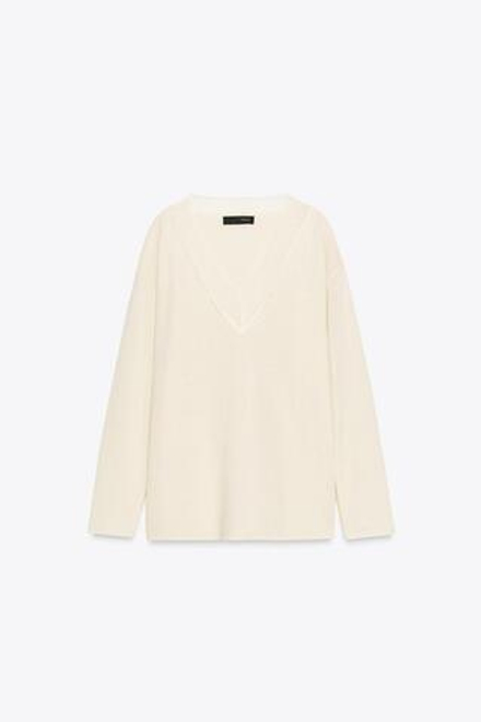 ZARA ДЖЕМПЕР С КРУЖЕВНОЙ ОТДЕЛКОЙ, ЭКРЮ