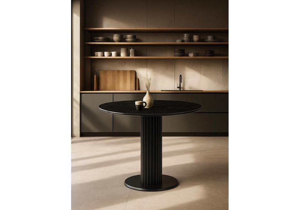 Керамический стол Woodville Кэмерон 90х90х75 черный мрамор shakespeare black, черный, ножки черные