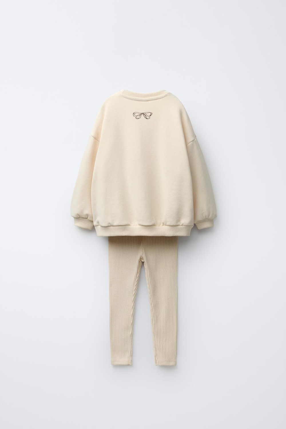 ZARA КОМПЛЕКТ С ТОЛСТОВКОЙ С БАНТОМ И ЛЕГИНСАМИ В РУБЧИК, ЭКРЮ/ЖЕЛТЫЙ