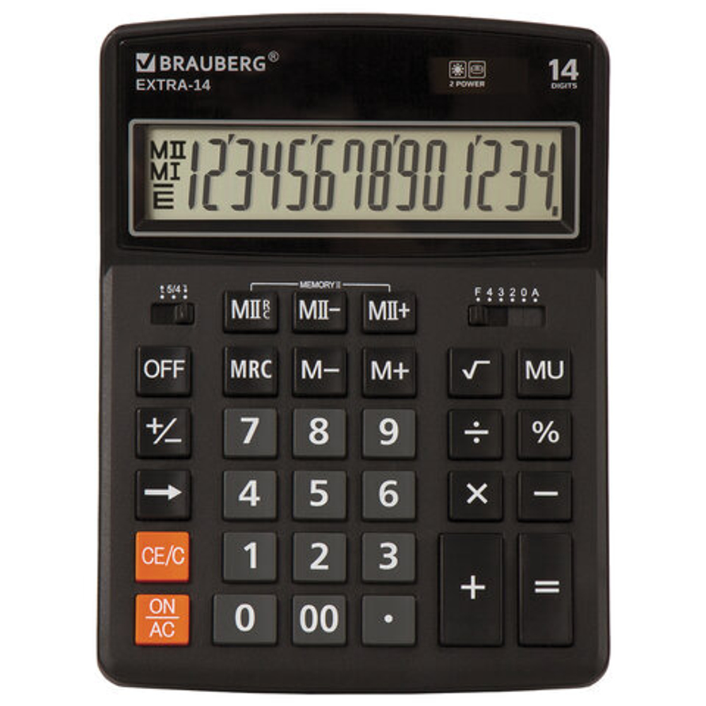Калькулятор настольный BRAUBERG EXTRA-14-BK (206x155 мм), 14разрядов, двойное питание, ЧЕРНЫЙ