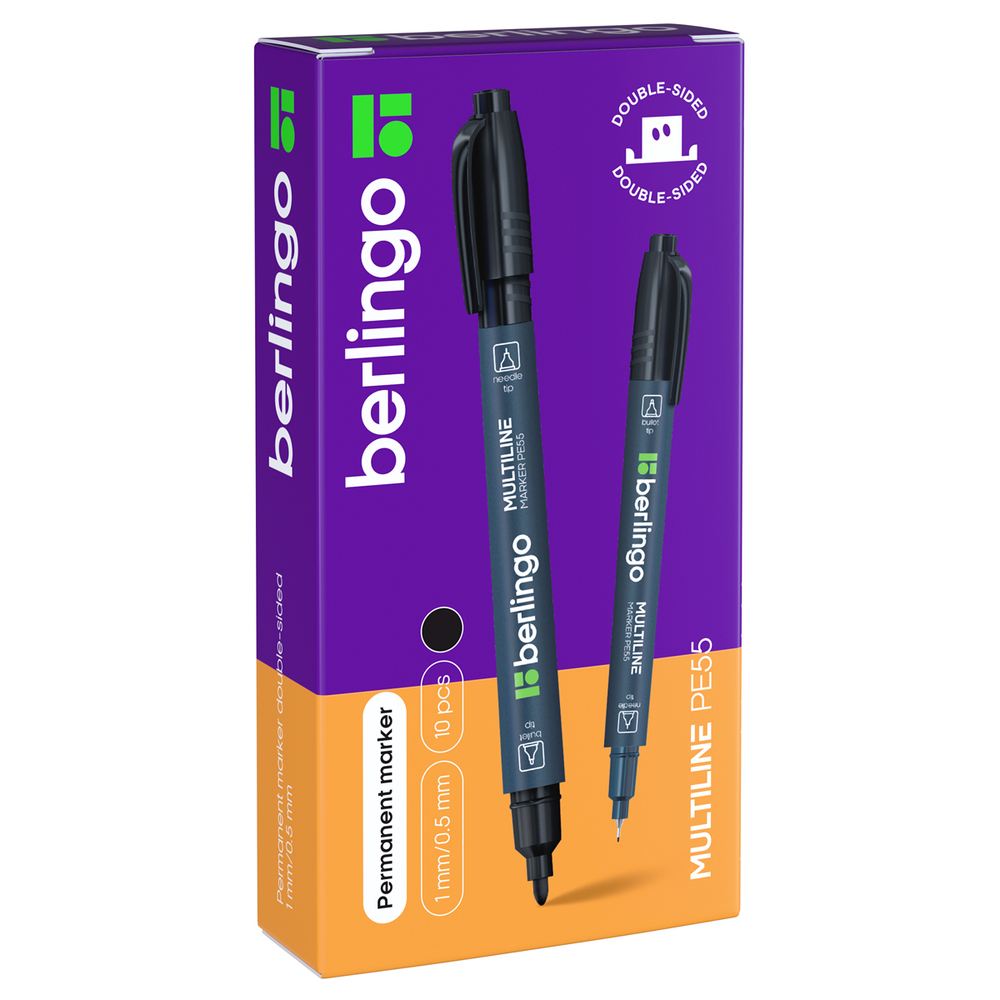 Маркер перманентный двухсторонний Berlingo "Multiline PE55" черный, пулевидный, 0,5/1мм