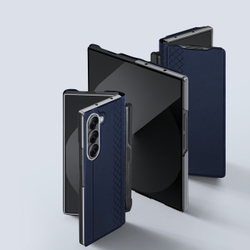 Чехол синего цвета с премиальной искусственной кожи с MagSafe от Dux Ducis для Samsung Galaxy Z Fold 7, серия Bril Series Case (версия с S Pen)