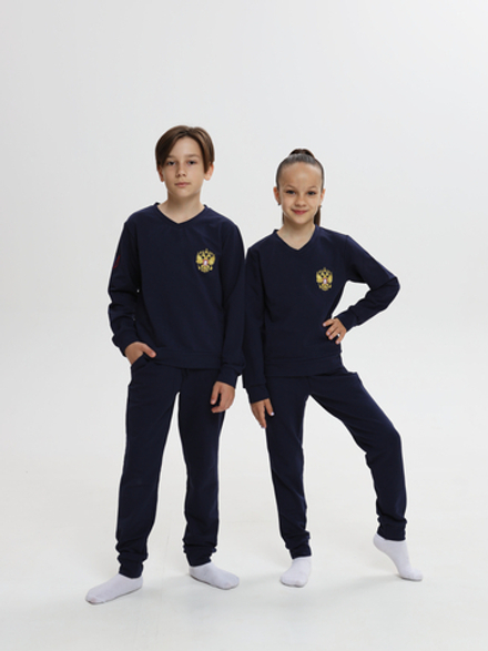 Спортивный костюм без молнии для мальчика и девочки (темно-синий)