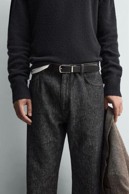 ZARA ДВУСТОРОННИЙ КОЖАНЫЙ РЕМЕНЬ, ЧЕРНЫЙ