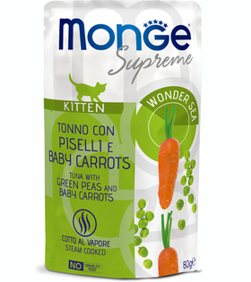 Monge Supreme Kitten для котят из тунца с зелёным горошком и мини-морковью 80гр.