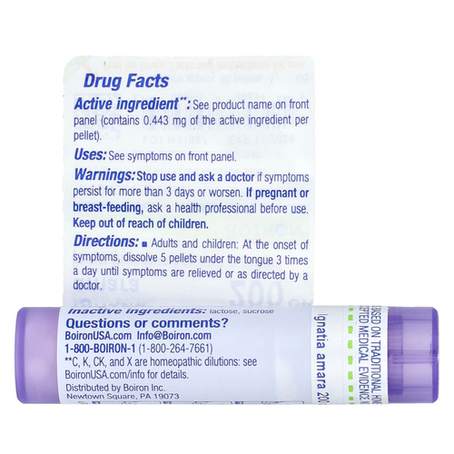 Boiron, Ignatia Amara, 200CK, средство от стресса, примерно 80 гранул