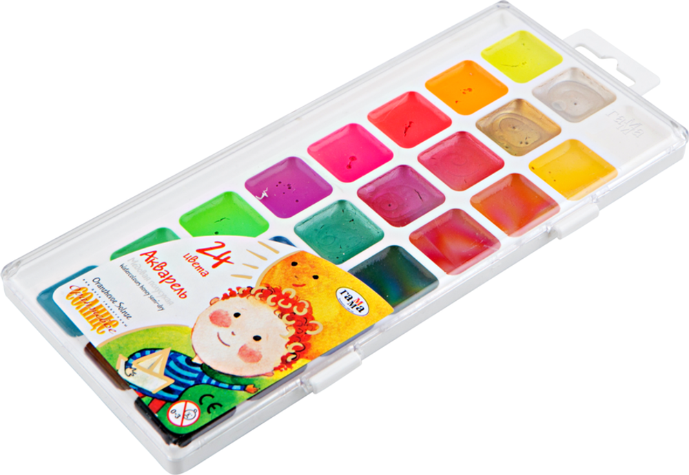 Краски акварельные ГАММА "Оранжевое солнце", 24 цвета, без кисти, пластиковая коробка, европодвес, 212084