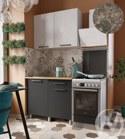 Кухня Ребекка 1.0м (корпус белый/белый; графит) 38мм королевский опал
