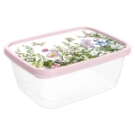 Контейнер для продуктов прямоугольный 1,5л с декором Цветущий луг, Светло-розовый