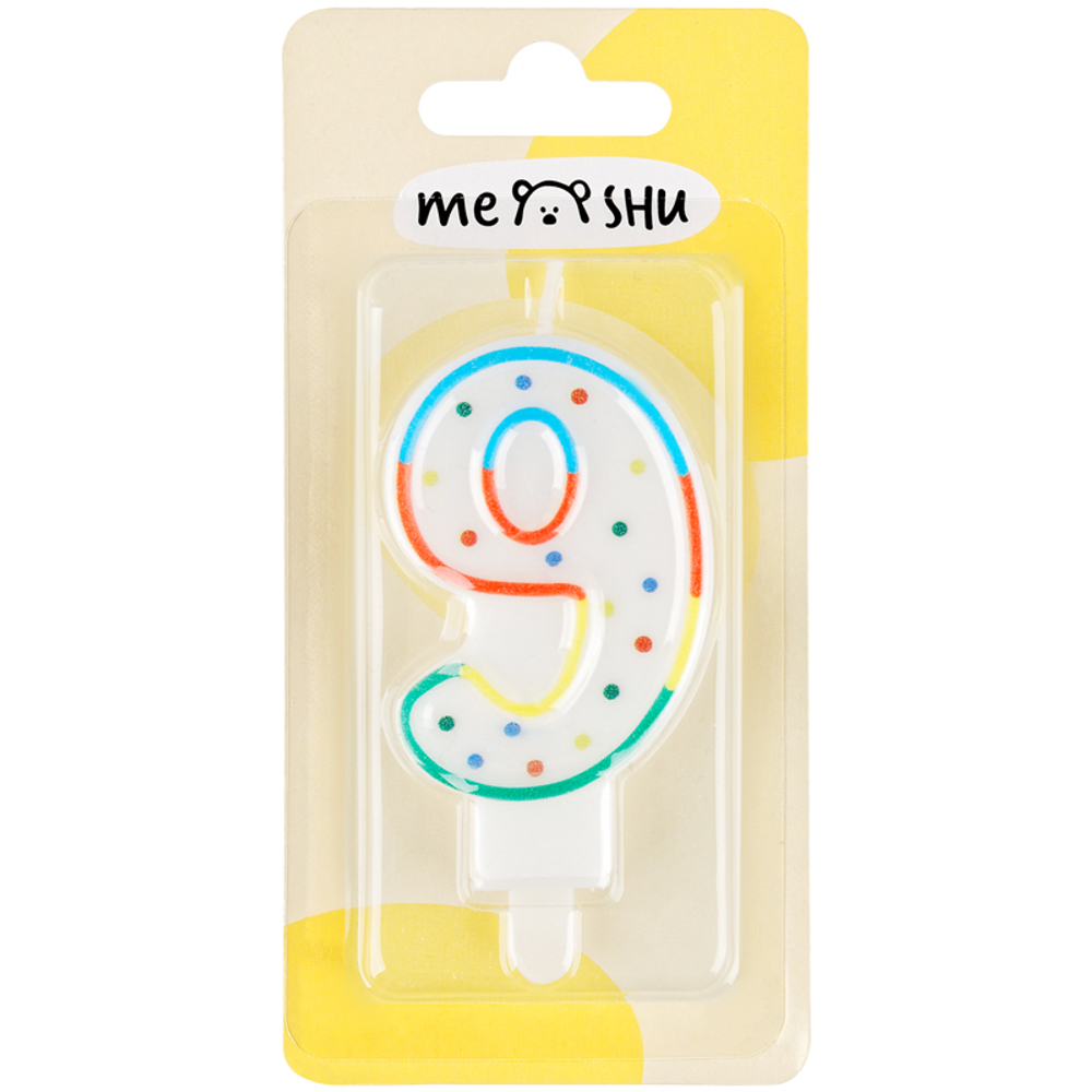 Свеча для торта с держателем MESHU "Цифра 9", 8,5см, блистер