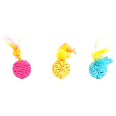 Игрушка для кошек "Мячик верёвочный с перьями", в ассортименте, Flamingo