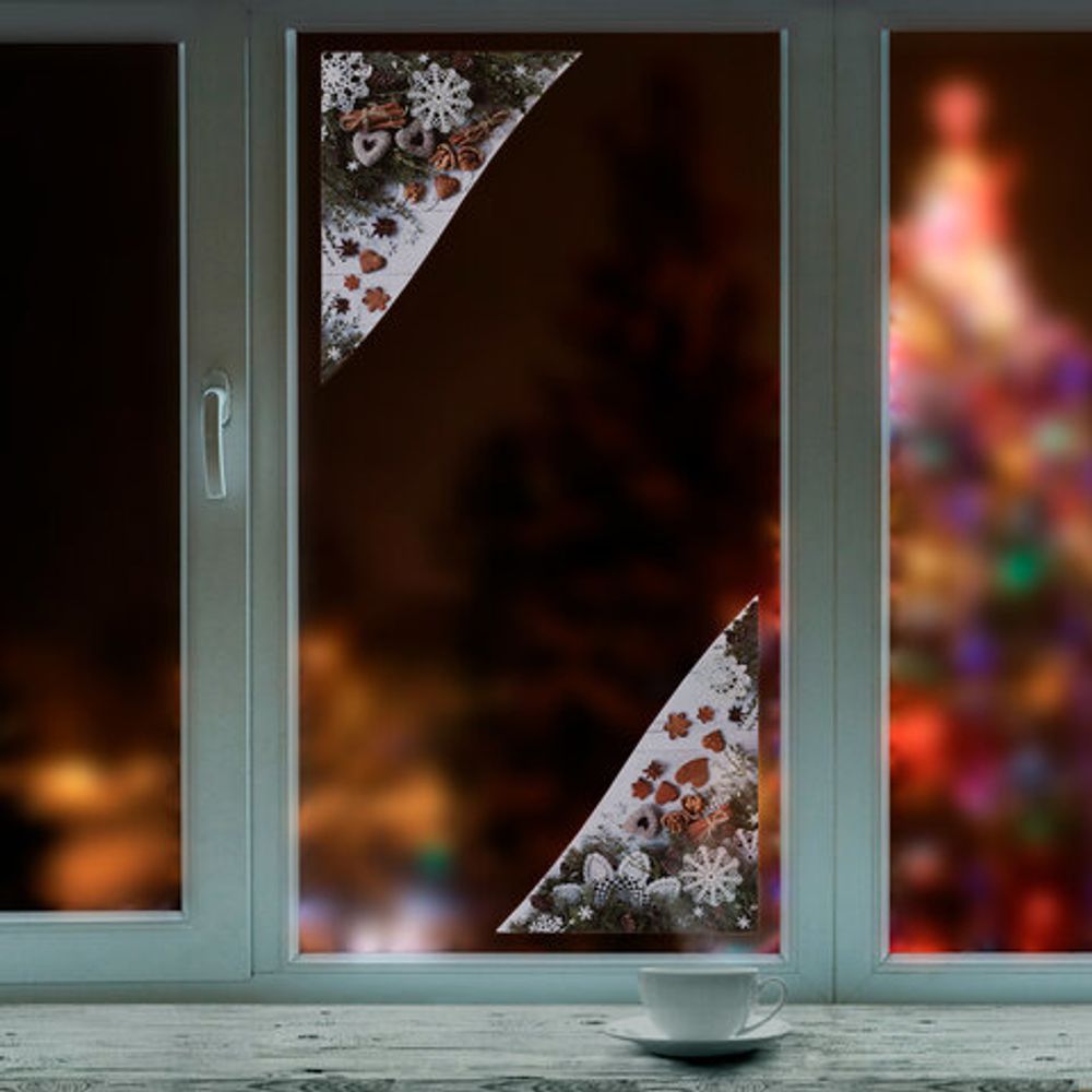 Украшение для окон и стекла ЗОЛОТАЯ СКАЗКА "Новогодняя композиция 1", 30х38 см, ПВХ, 591247