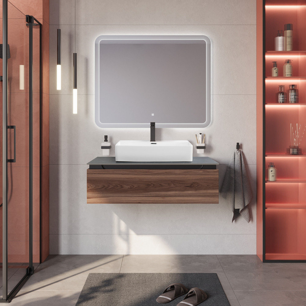 Мебель для ванной со столешницей и накладной раковиной Cezares SLIDER 100 Орех дымчатый SLIDER-1000-1C-SO-NA-P