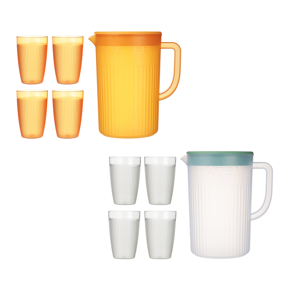Набор кувшин для воды с крышкой 2л, 4 стакана, 2 цвета, пластик