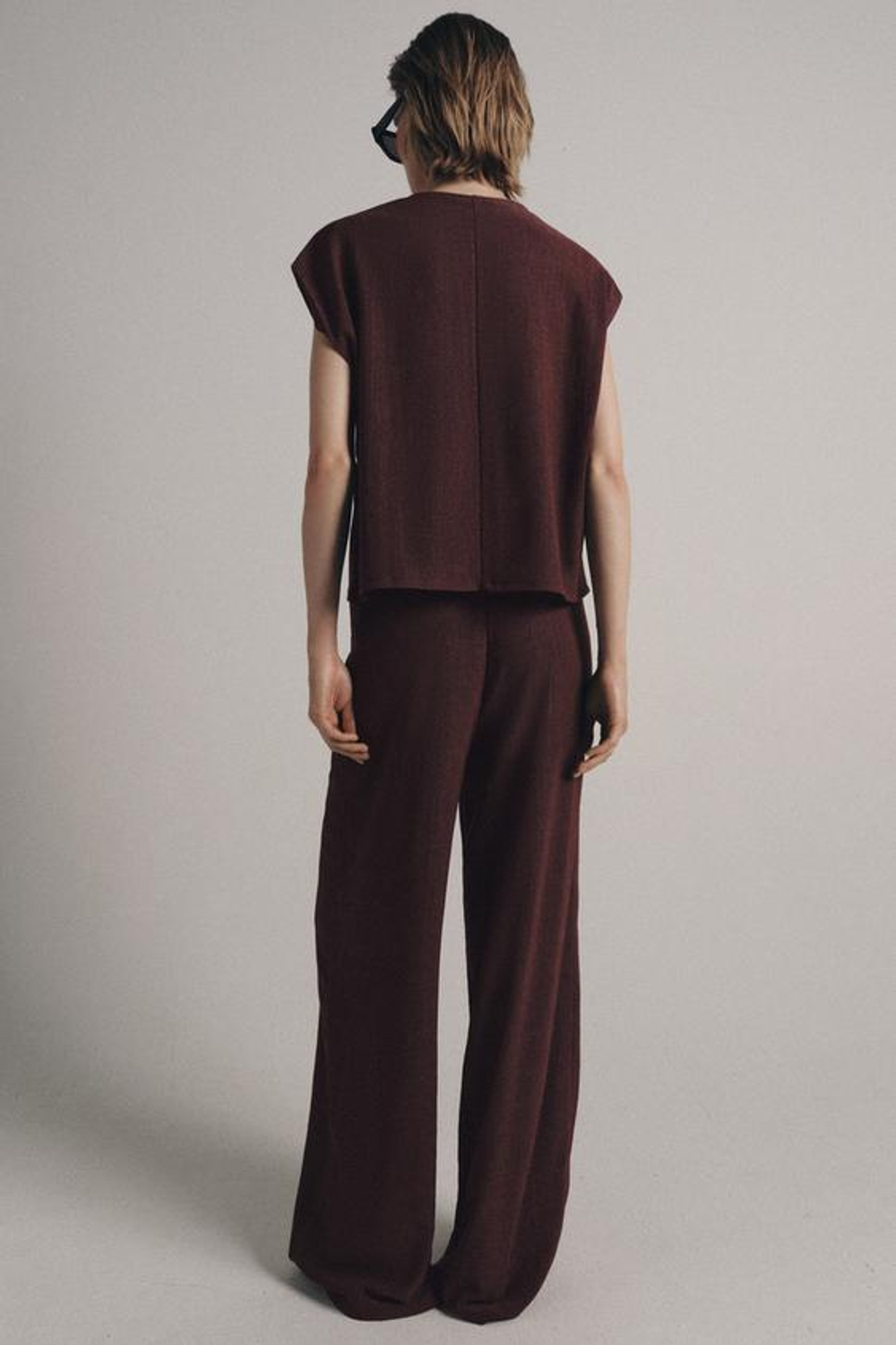 ZARA БРЮКИ ПРЯМОГО КРОЯ В СТИЛЕ РУСТИК, БУРГУНДИ