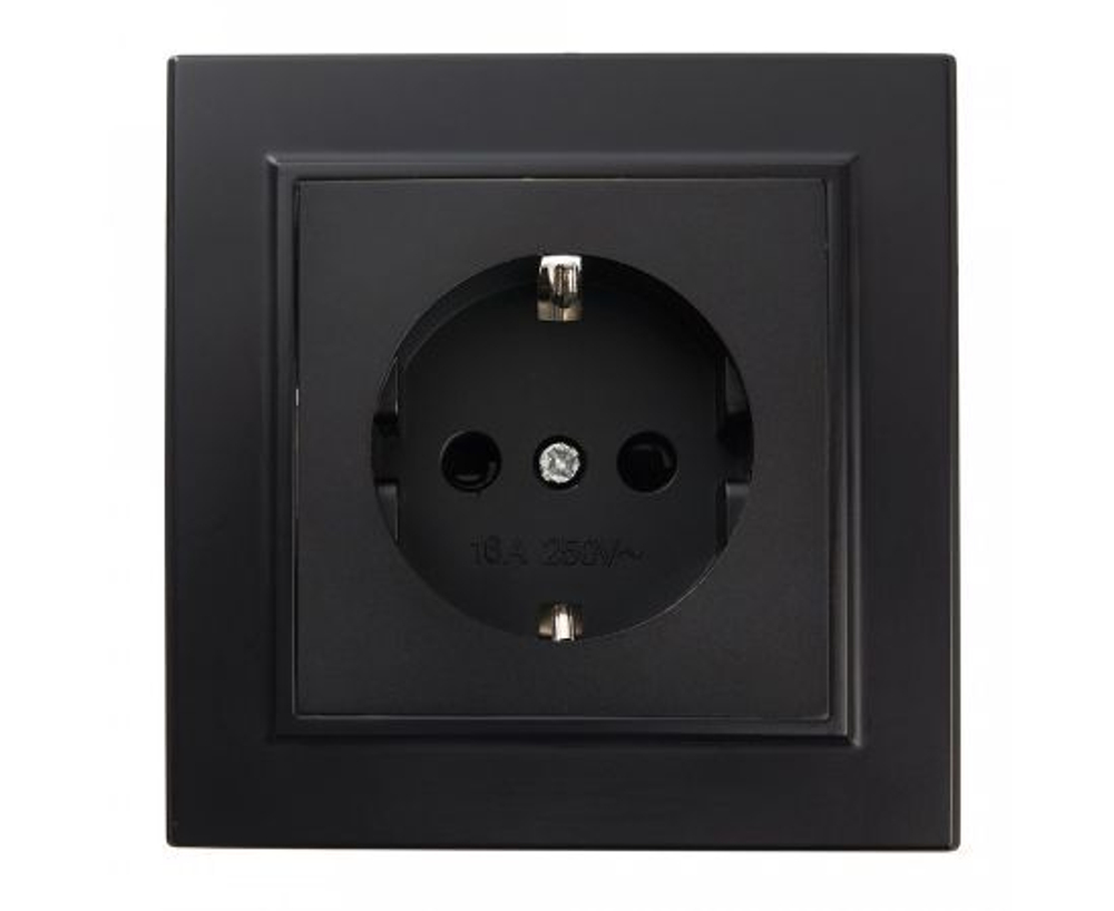 Розетка 1-местная с/з 250В, 16А с защитной шторкой, серия Эрна, PST16-9010-03, черный STEKKER 39479