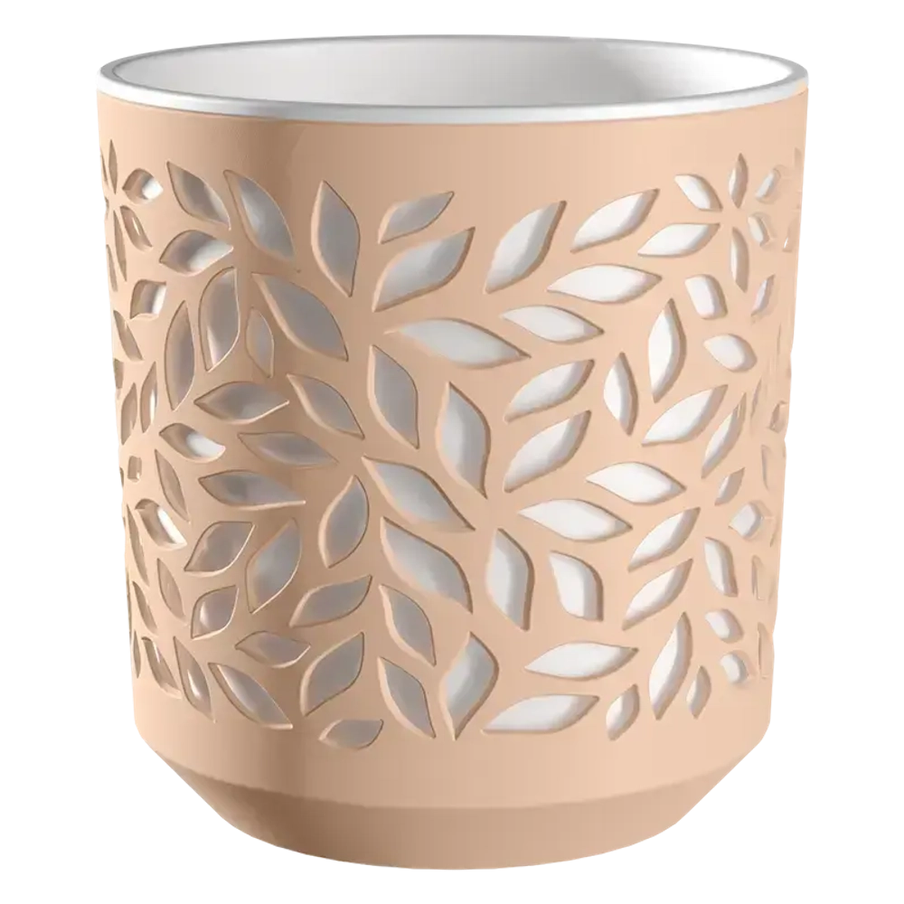 Кашпо для цветов пластиковое 2,5л d-16.2 см «Leaves» Пудра/Белый