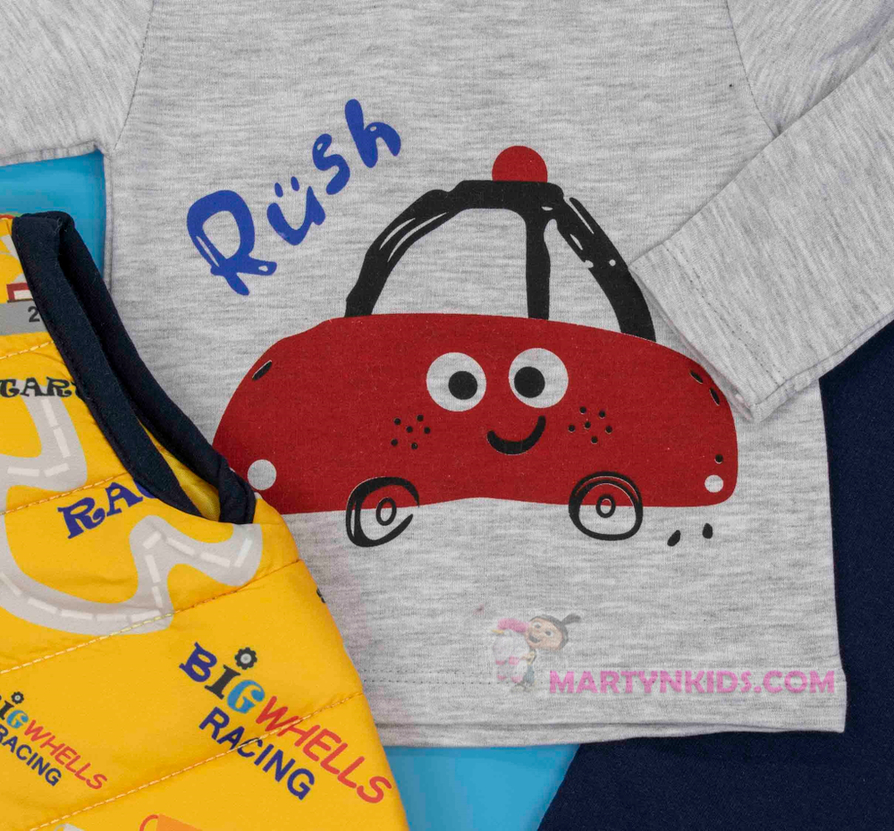 теплый костюм-тройка АВТОМОБИЛЬЧИК с жилеткой 4775