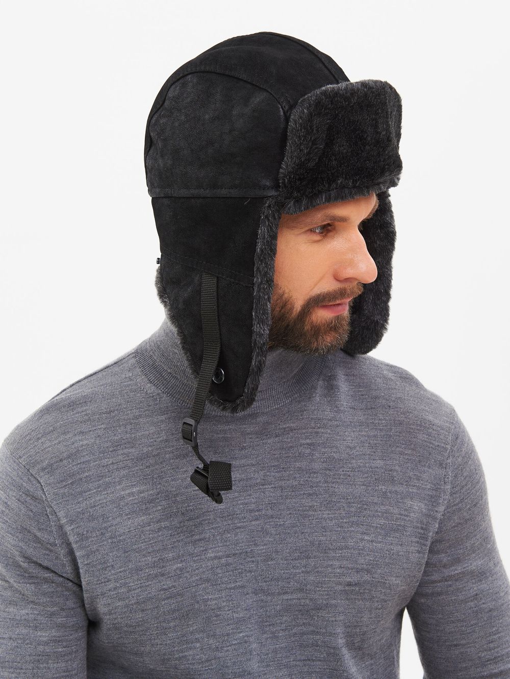 Шапка ушанка зимняя Енисей ткань Замша цвет Черный