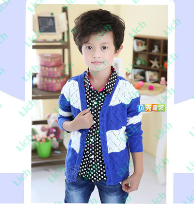 Кардиган детский в полоску с перфорацией в виде ромбов