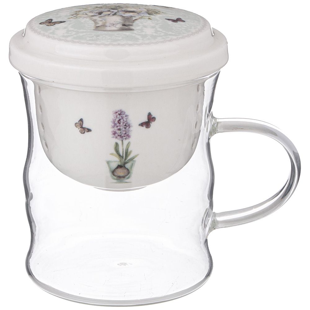 КРУЖКА СТЕКЛЯННАЯ С ФАРФОРОВЫМ СИТОМ LEFARD ЛОРИАН 420 МЛ