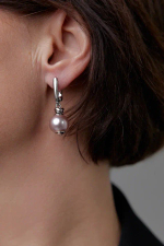 Серьги Ренессанс круглый розовый жемчуг 1,2 см, оттенок серебро