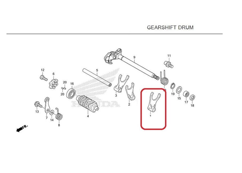 24211-KZZ-900. Вилка Л КПП Honda CRF250L, CBR250, CBR300. FORK, L. GEARSHIFT