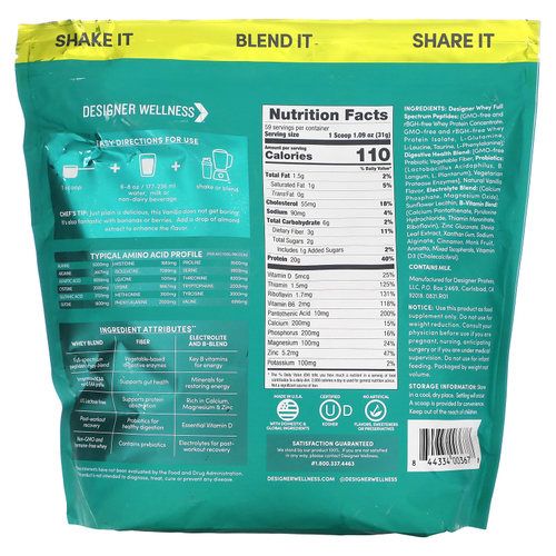 Designer Wellness, Designer Whey, натуральный порошок из 100% сывороточного протеина, французская ваниль, 1,82 кг (4 фунта)