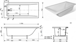 Ванна из искусственного мрамора Aquanet Bright Stone 170х75