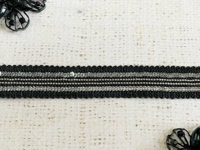 Тесьма "Текстиль с пайетками", арт. 07/0112 (чёрный), ш.2,2см.