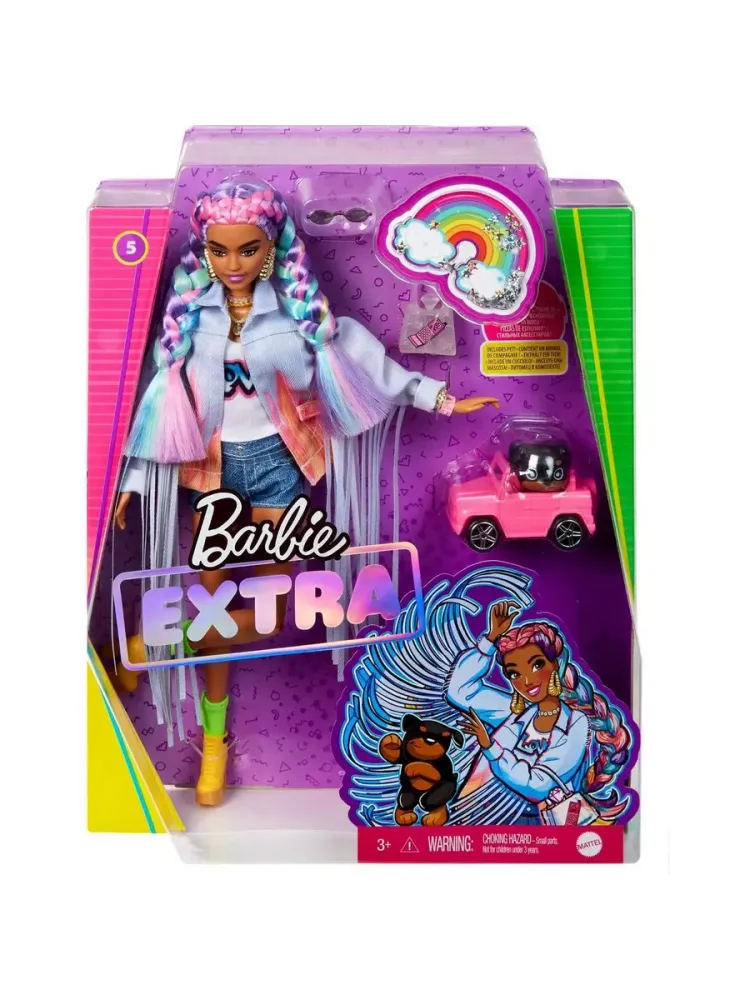 Кукла Барби Экстра с радужными косичками GRN29