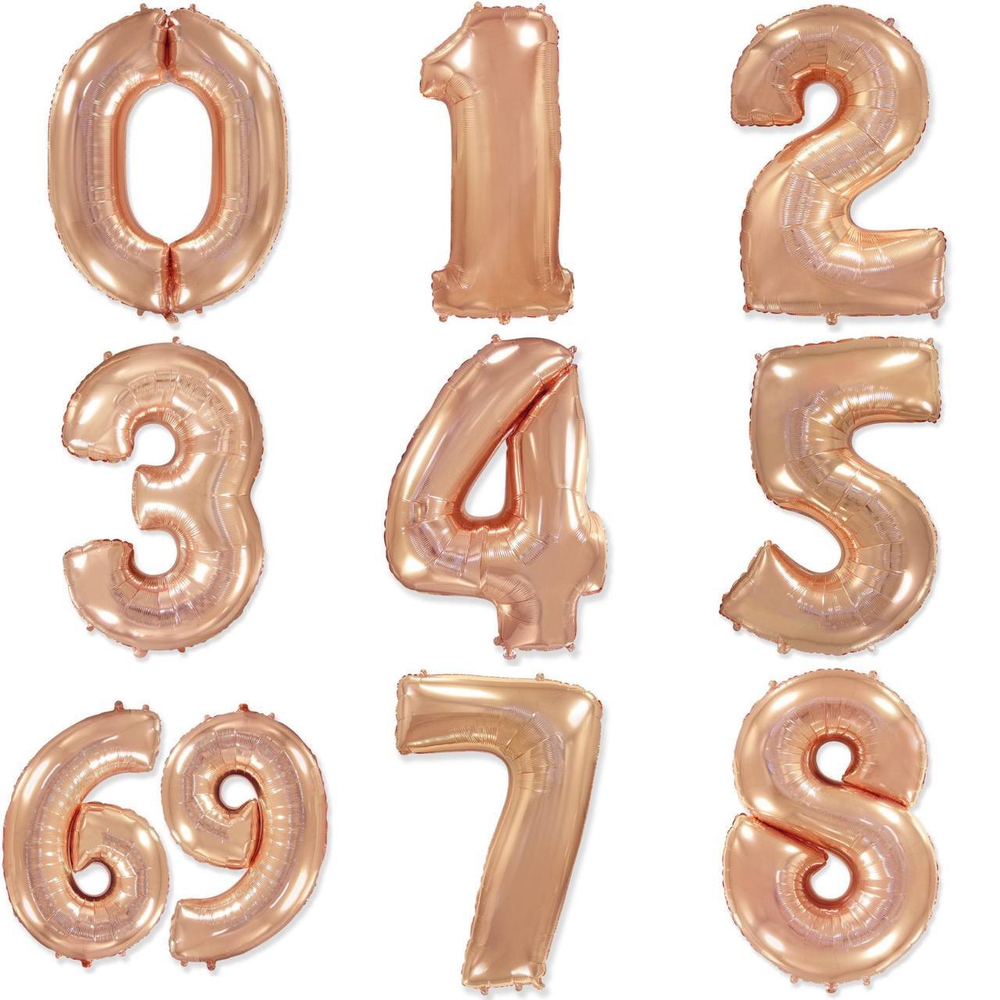 Фольгированные цифры 102 см с гелием (розовое золото - металлик)