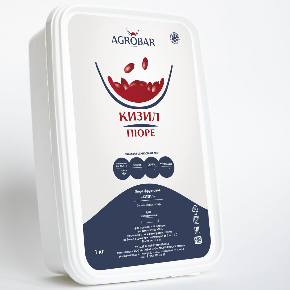 ПЮРЕ АГРОБАР из кизила с/м 10% сахара Россия, 1 кг