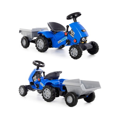 Каталка-трактор с педалями TURBO-2 синяя с полуприцепом 84651-пол 123-049