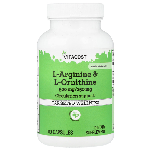 Vitacost, L-аргинин и L-орнитин, 100 капсул