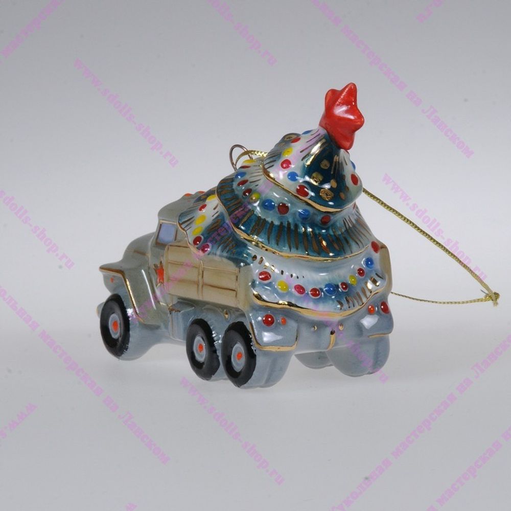 Фарфоровая елочная игрушка "Грузовик с ёлкой"