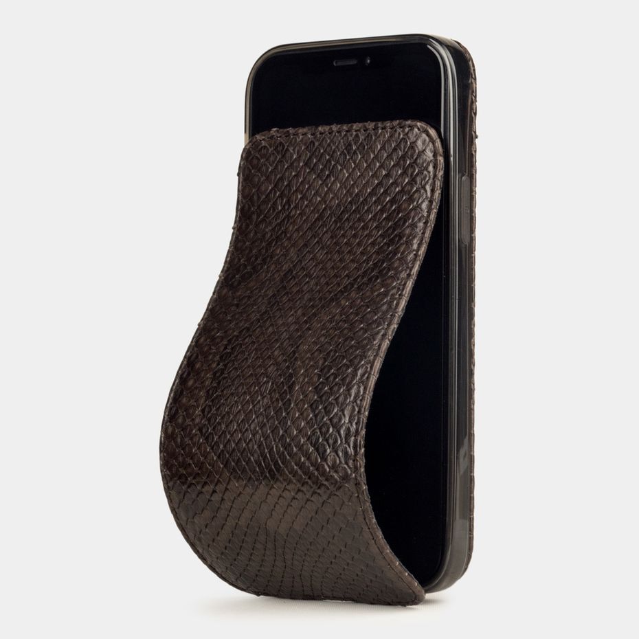 Чехол для iPhone 12 Mini из натуральной кожи питона, темно-коричневого цвета