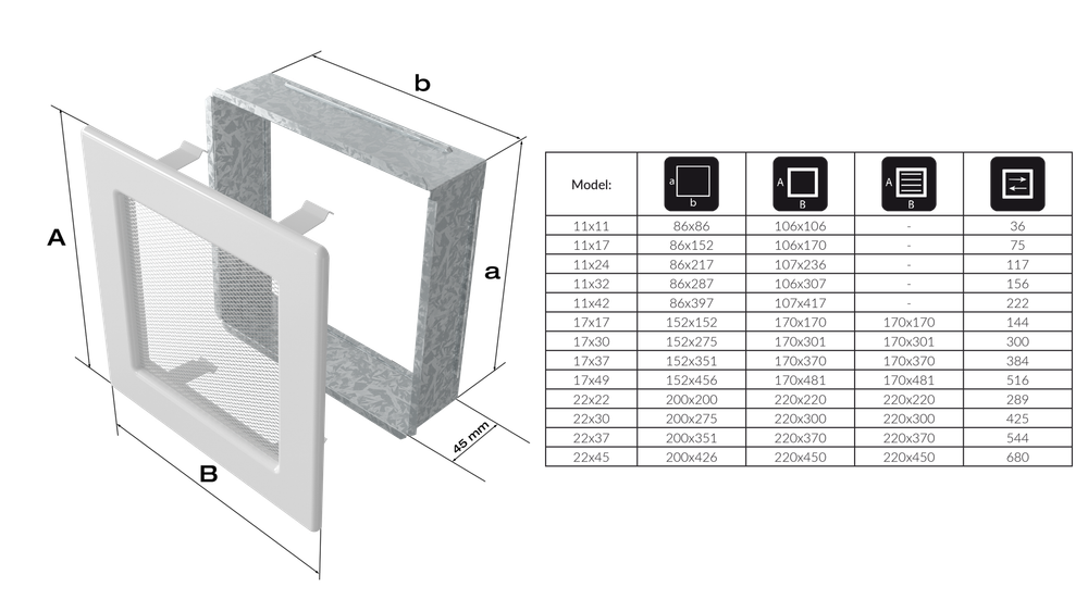 Решетка Графит с задвижкой (22*45) 22/45GX