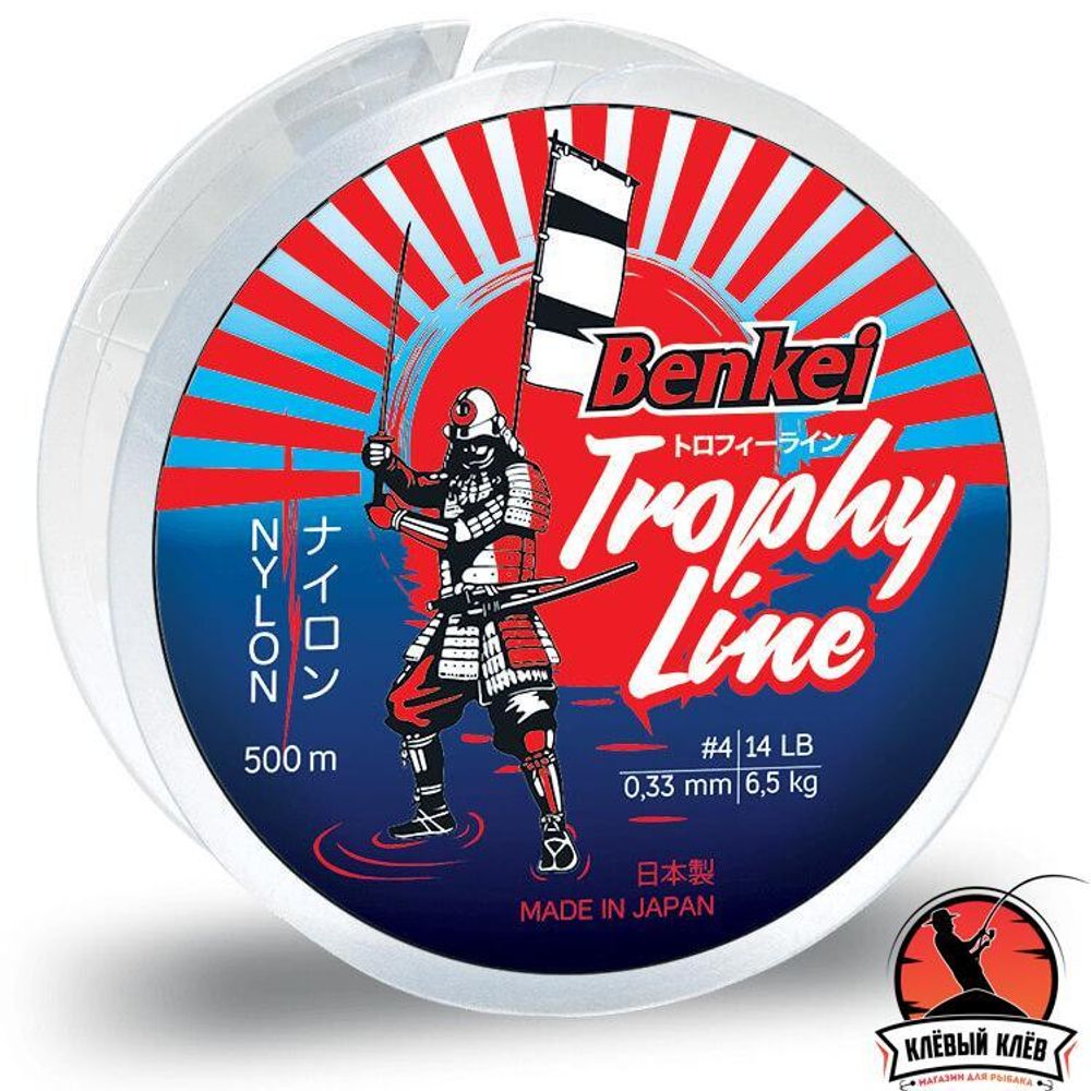 Леска Benkei Trophy Line 500m желтый fluo #6 (0,405mm), 11,8kg