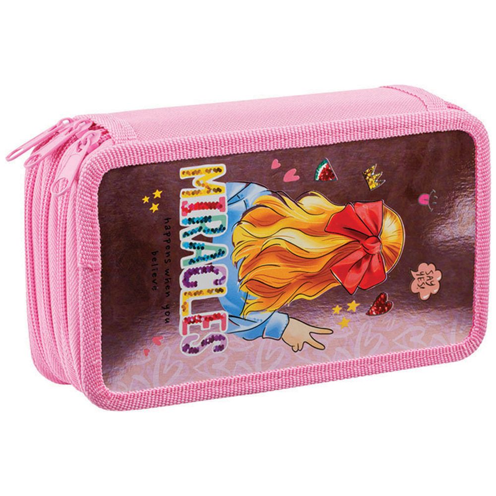 Пенал 3 отделения, 190*110 ArtSpace "Cool girl", ламинированный картон