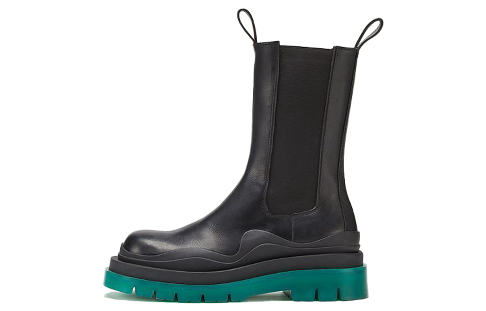 Bottega Veneta Tire Chelsea Top Grain Cow Leather Chelsea Boots Men"s Black Green
