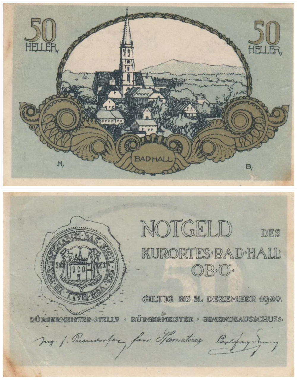 Австрия 50 геллеров 1920 Бад-Халь aUNC