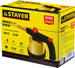 STAYER MaxTerm ML 200, 90 х 95 мм, 190 гр., 1850°С, паяльная лампа газовая с пьезоподжигом на прокалываемый баллон (55590)