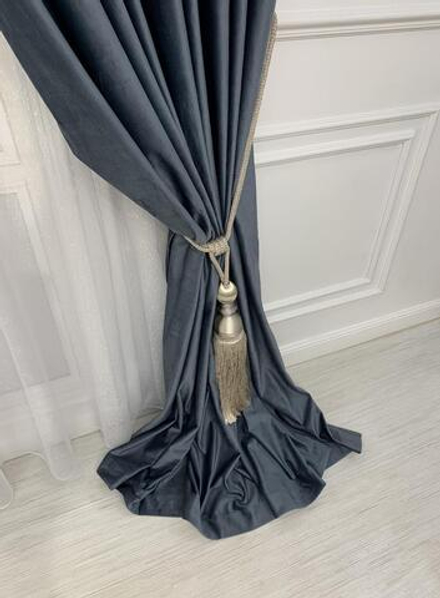Шторы из однотонного бархата матового, цвет 19 серо-синий